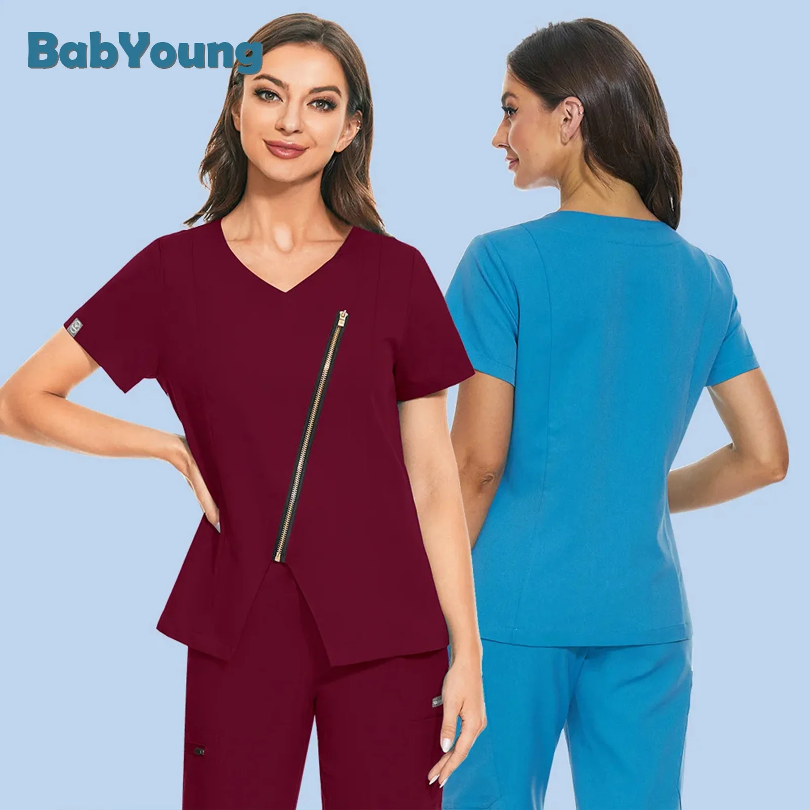 

Dentist Veterinary Workwear Nurse Scrubs Tops Fashion Slim Beauty Scrub Shirts Clinical Uniform Medical Blouse Clinic Uniform