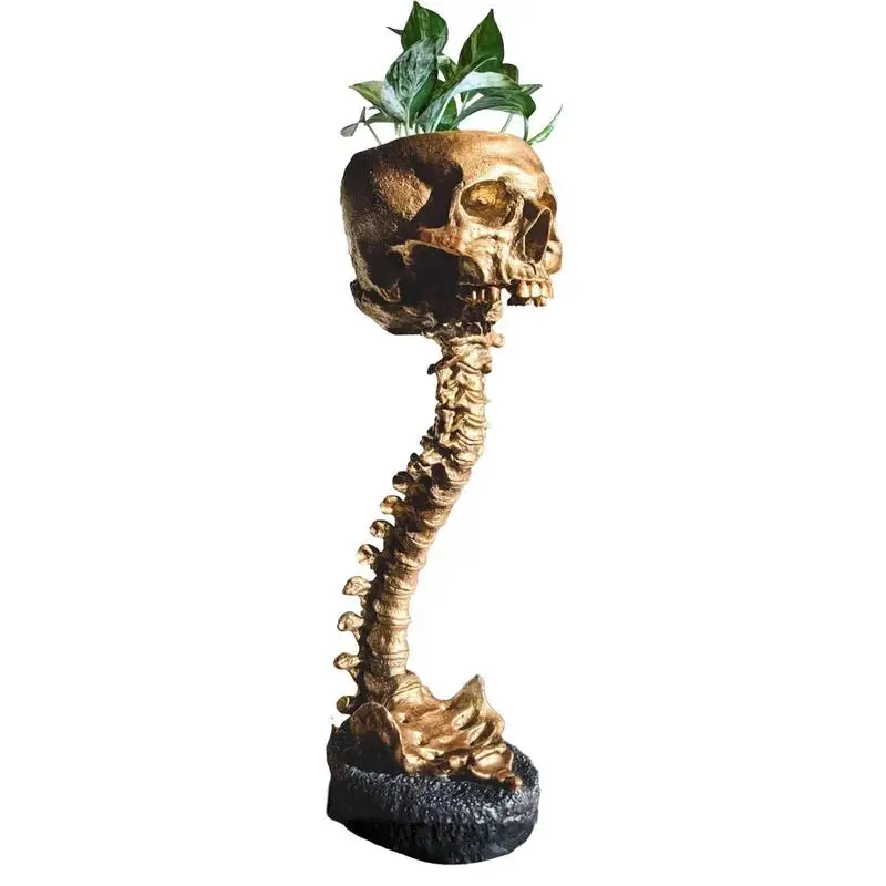 

Spine Stand Skull Head Flower Pot Goth Spooky Decor Deep Polyresin Skulls Pot Skeleton Home Decor Black Scary Halloween Style