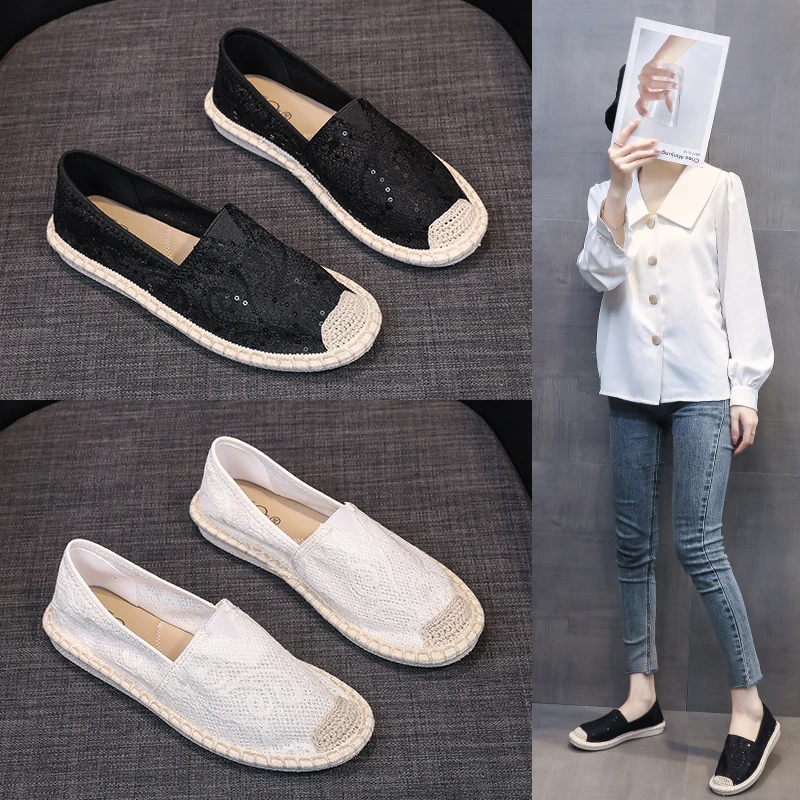 

Women Lace Espadrille Shoes Summer Fashion Casual Flats Platform Breathable Leisure Loafers Office Working Basic Shoes