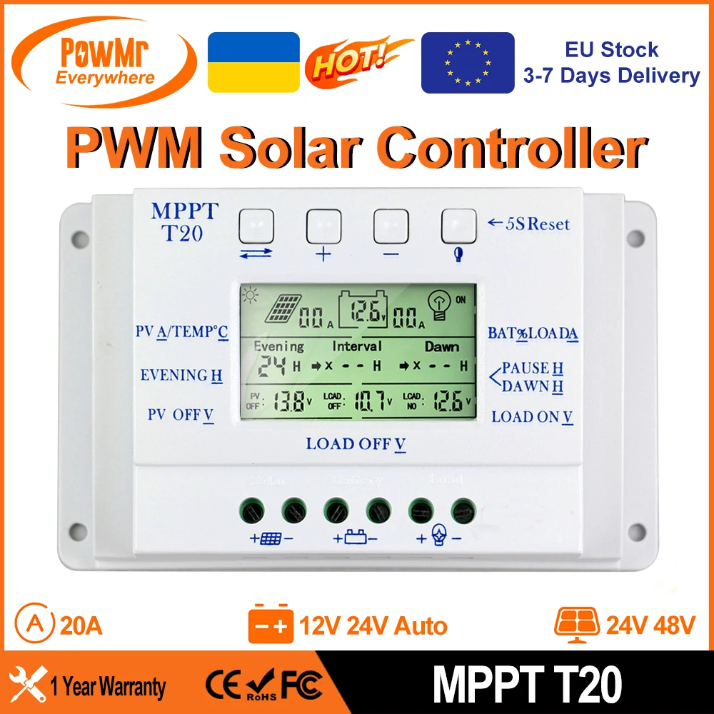 Caricabatteria Solare 20A Mppt Lcd 12V/24V Regolatore Solare Regolatore Di Carica Per Sistema Di Illuminazione Della Luce Di Carico E Controllo Del Ti