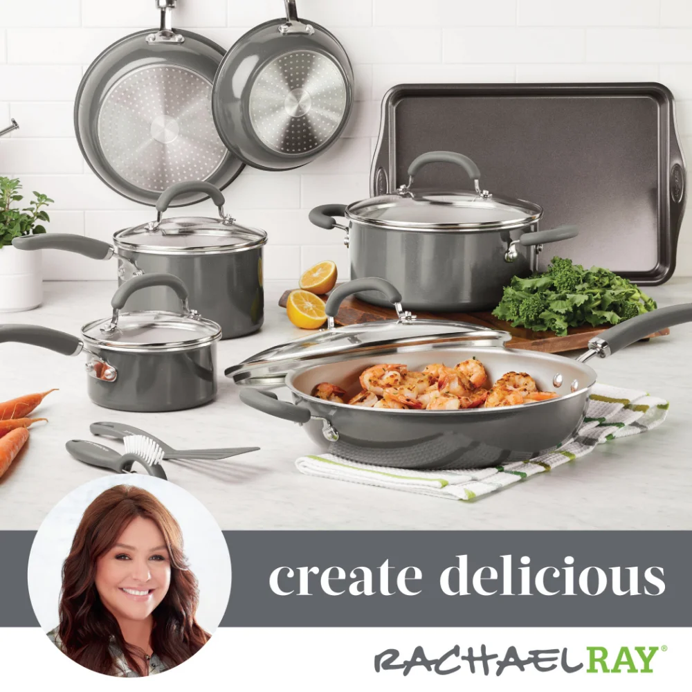 Rachael Ray 13 Piece Cookware Set Teal  Conjunto De Panelas De Ceramica -  12-pieces - Aliexpress