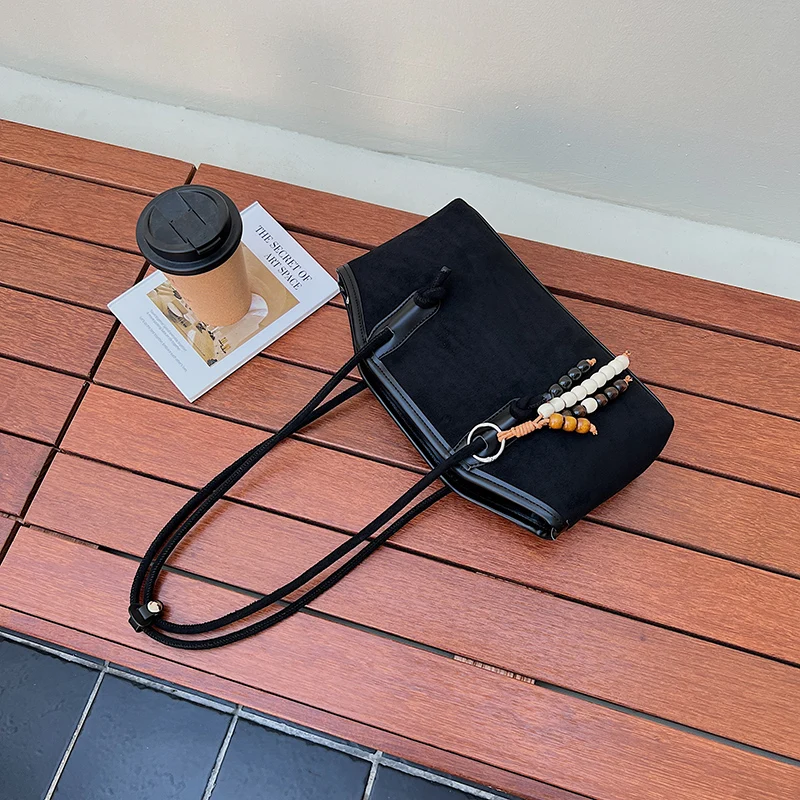 Retro Faux Suede Underarm Bags Solid Color Top Handle Handbag Underarm Packs for Women Travel Shopping Work