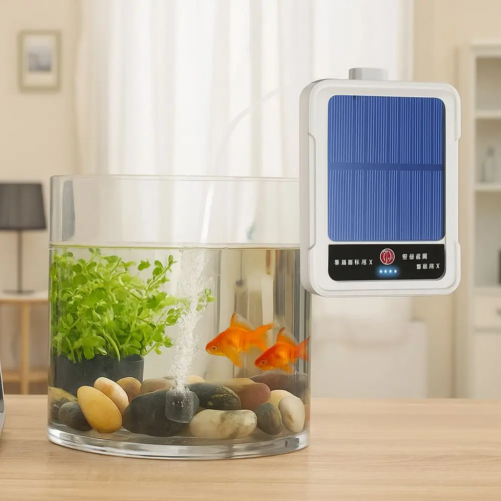USB Rechargeable Solar Oxygen Pump Water Proof Ultra Silent Portable Aerator Automatic 2-4L/min Fish Tank Aerator
