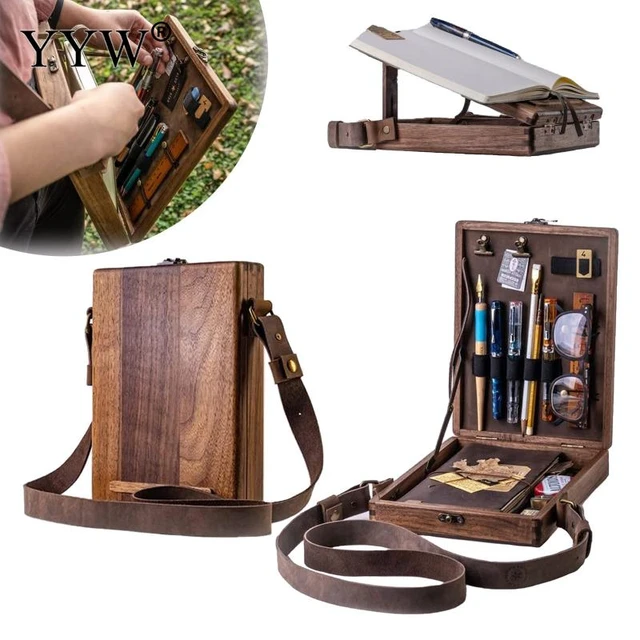 Retro Wooden Art Supplies Storage Box Notebook Pencil Case With Lock  Creative Office Bag Outdoor Painting Backpack Shoulder Bag - AliExpress