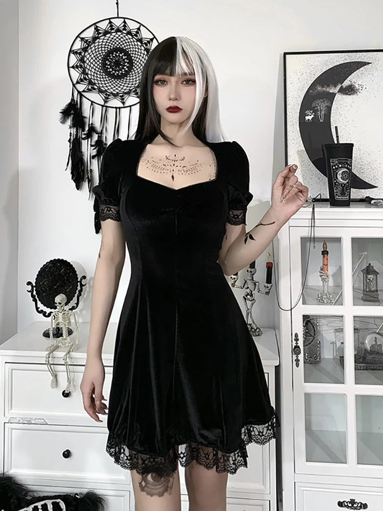Women Slim Sexy Clothes Gothic Girls Dress Outfits Black Dress Costume