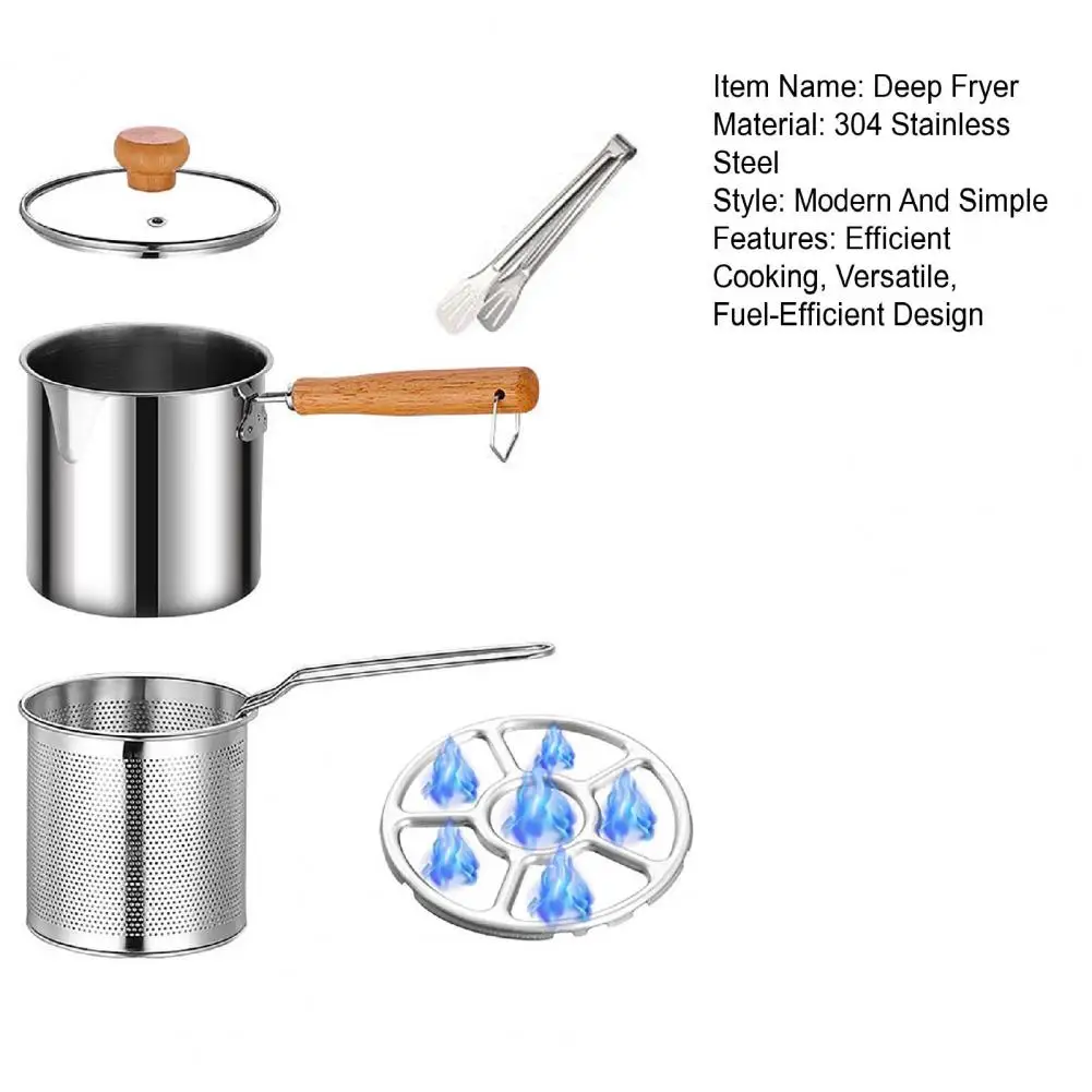 Stainless Steel Deep Fryer Pot with Basket Lid Deep Oil Fryer Pan Multi-Purpose Mini Pan for Fries Chicken Fish Shrimp Bac