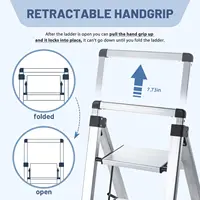 4-Step Folding Ladder with Retractable Handgrip, Anti-Slip Wide Pedals, Aluminum Safety Stool for Household Use, 330lbs Capacity 3