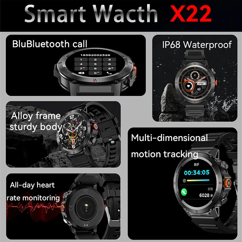 1.46" Flashlight Bluetooth Call Smart Watch Men Women GPS Sport Track Bluetooth Call IP68 Waterproof Smartwatch Man 2024 New