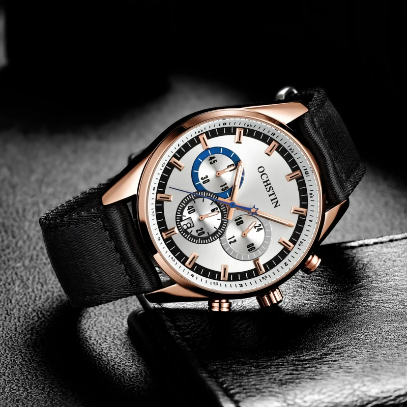 ochstin hot 2024 business light luxury innovative creative nylon series multi-function quartz movement men's quartz watches