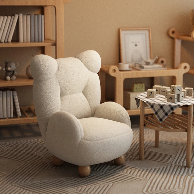 

Lambswool Cream Color Lounge Sofa Chair Single Cartoon Cute Seat Small Apartment Children Mini Bear Sofa