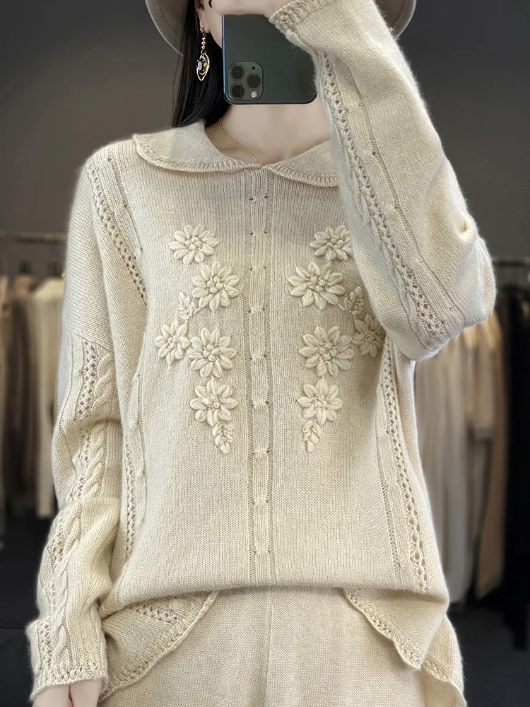 

Smpevrg Winter Woman's Sweaters Fashion Pullover Female Jumper Loose Large Size Tops Long Sleeve 100% Woolen Knitted Clothing