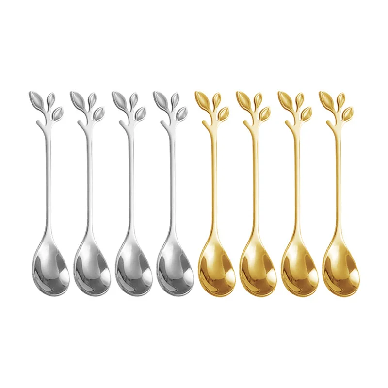 Stainless Steel Spoon 6PCS Creative Personality Tree Leaf Coffee Tea Home Restaurant Dessert Cutlery Set