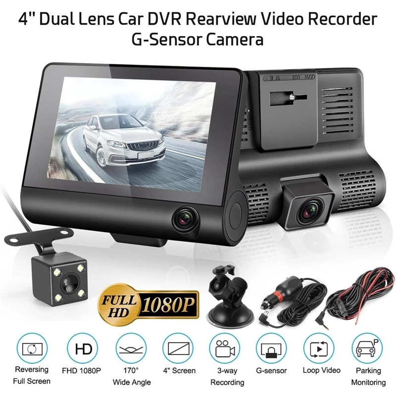 

3 Cameras Lens 4.0 Inch Car DVR Camera Recorder FHD 1080P Night Vision Dash Cam Support Rearview Camera