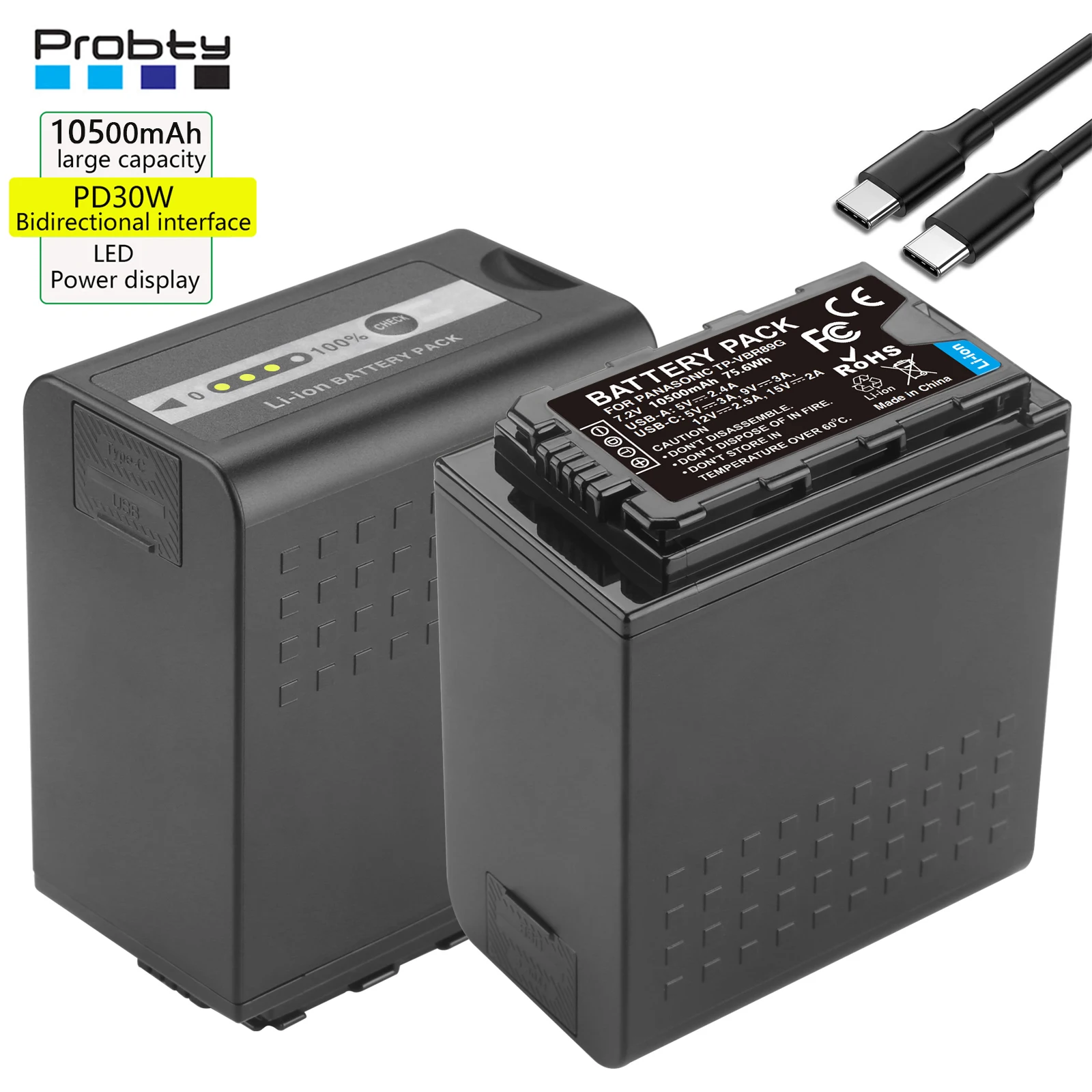10500Mah Ag-Vbr89G Ag-Vbr59 Vw-Vbd98 Batteria Pd30W Ricarica Rapida Per Panasonic Ag-Ux180 Ag-Ux90 Ag-Ac8 Ag-Ac90A Ag-Dvc30