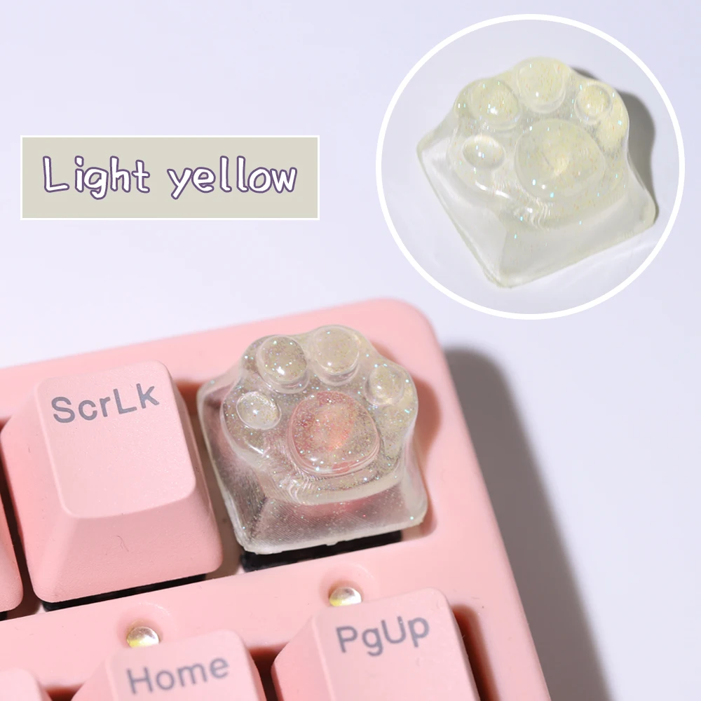 Purple Translucent Cat Paw Anime Keycap with Backlit RGB - Cute Kawaii Pink Cyan Custom ESC & WASD Cap