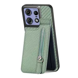 Luxury Zipper Leather Wallet Magnet Back Cover - Moto G66Y 5G (Green)