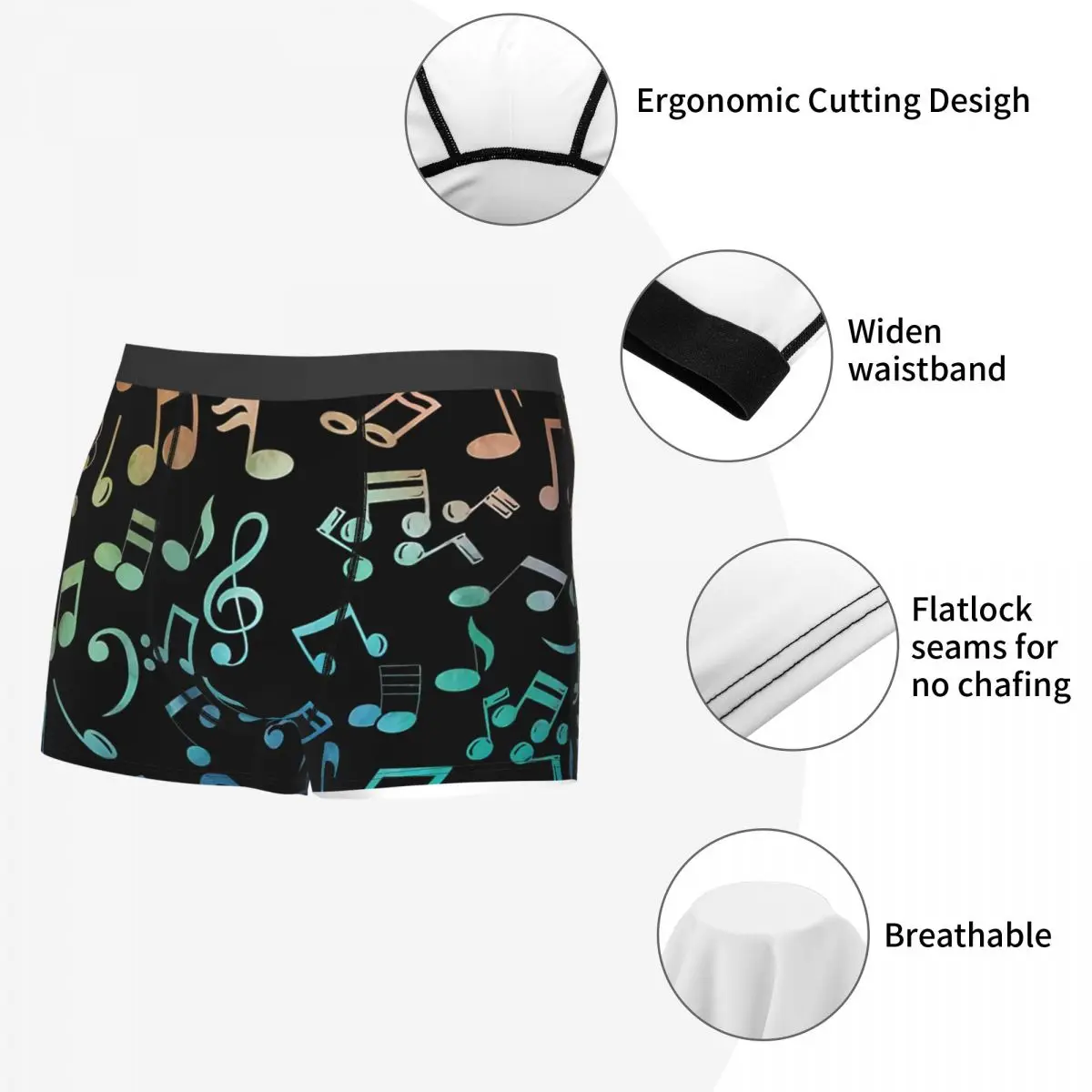 Watercolor Man's Boxer Briefs Music Notes Highly Breathable Underwear Top Quality Print Shorts Birthday Gifts 5