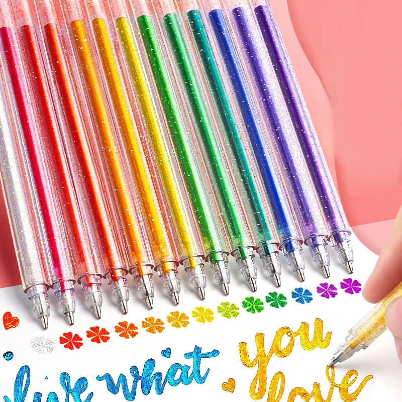 12/24 Color Glitter Gel Pen 1.0mm Metal Glitter Color Ballpoint Pen Paper Cardstock Drawing Marking Coloring DIY Art Marker Pens 12/24 Color Glitter Gel Pen 1.0mm Metal Glitter Color Ballpoint Pen Paper Cardstock Drawing Marking Coloring DIY Art Marker Pens
