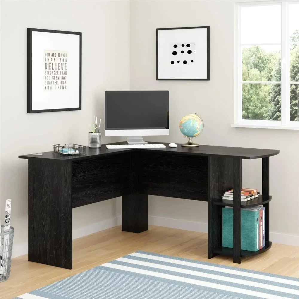 

L Desk With Bookshelves Black Oak Office Accessories for Desk Table Computer Desks Furniture Reading Room Study Laptop