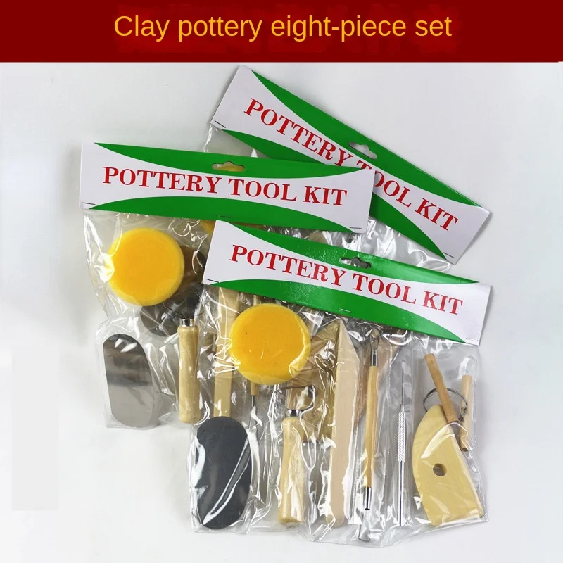 

Wooden Pottery Clay Sculpture 8-Piece Set Clay Carving Polymer Clay Tools Craft Class Making Eight-Piece Set