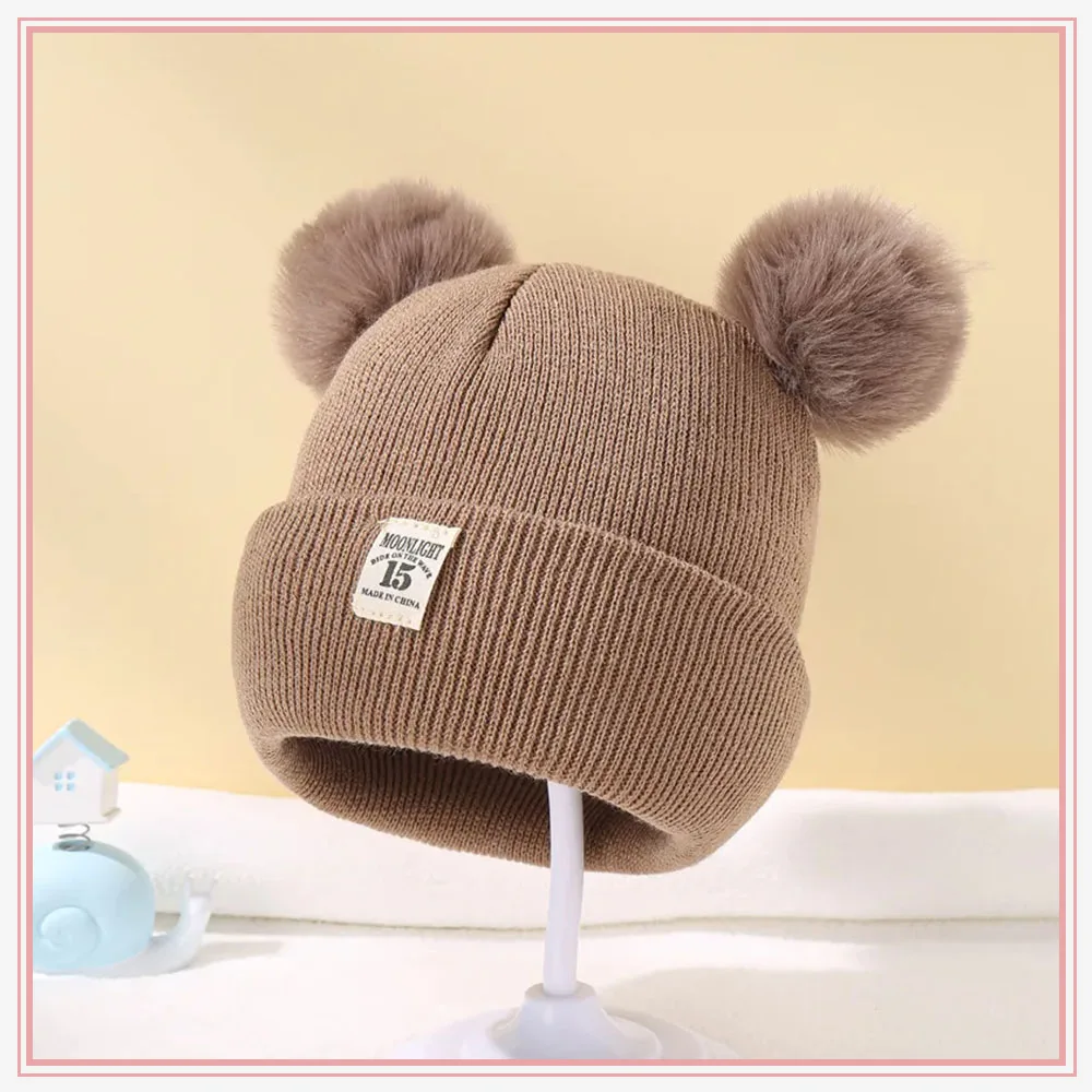 0-3Y Solid Color Wool Knitted Bonnet Bebe Newborn Babys Hat Pompom Cute Winter Hat for Kids Boys Girls Children Warm Beanie Cap