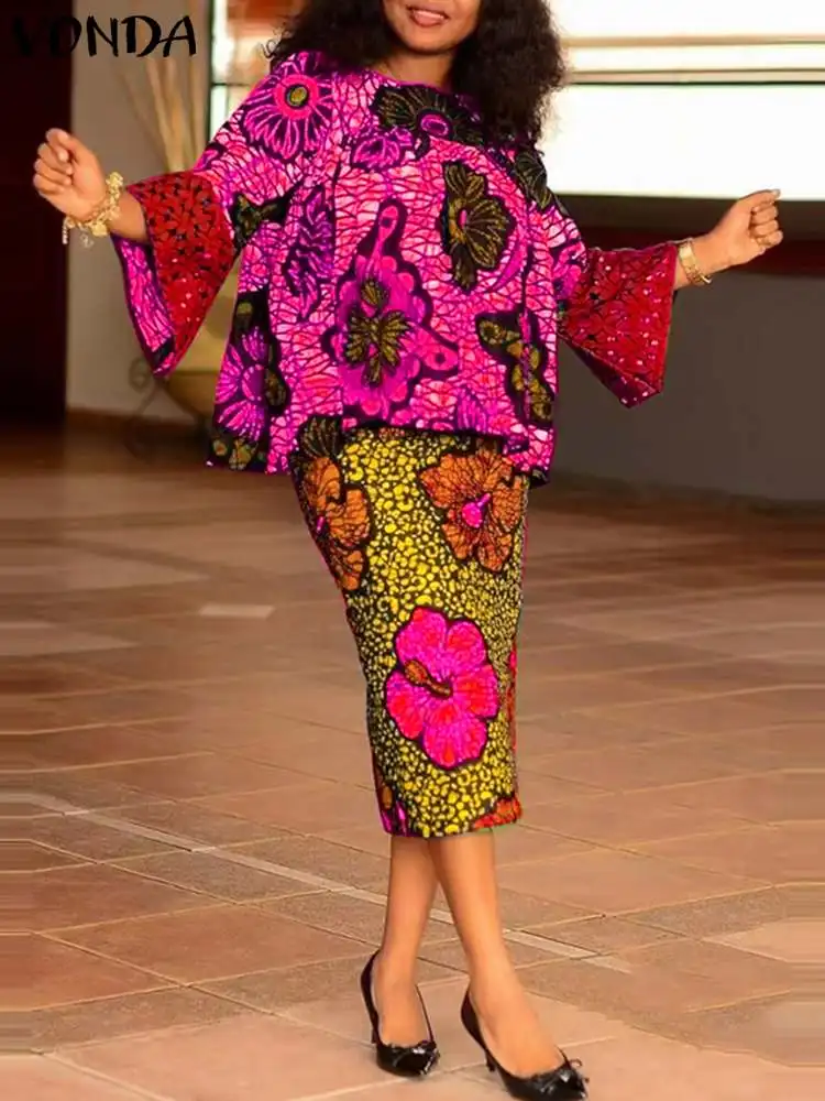 

Женский костюм с юбкой и длинным рукавом, с цветочным принтом