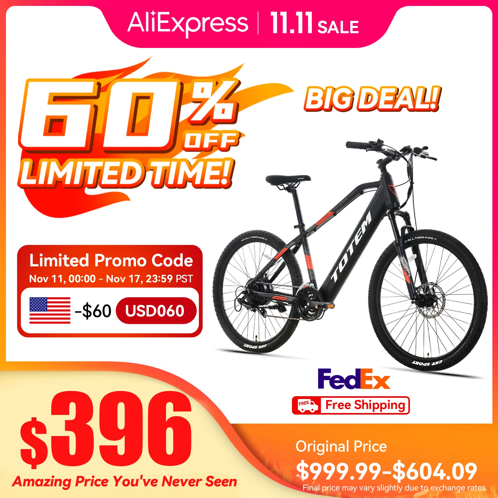 Totem Volcano 2.0 Electric Mountain Bike for Adults-500W Motor (Peak 1000W), 48V 11.6Ah Battery, 27.5" Tires, High-Power EBike electric bike,electric bicycle