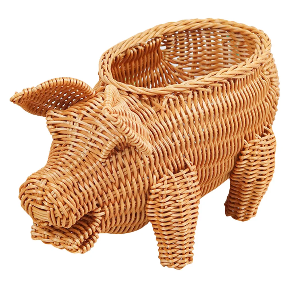 

Imitation Rattan Woven Fruit Basket Pig Shaped Fruit Basket Food Serving Holder Plastic Imitation Rattan Woven Serving Baskets
