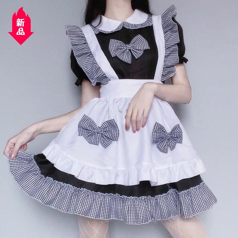 

Gothic Lolita Maid Lingerie Halloween Costumes for Women Plus Size Black White Apron Maid Outfit Japanese Kawaii Party Dress New
