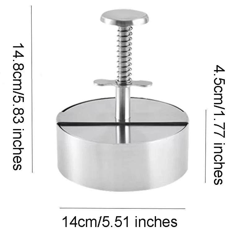 Burger Press Round Shape Stainless Steel Non-Stick Adjustable Hamburger Patty Maker Patty Making Mold Kitchen Tool