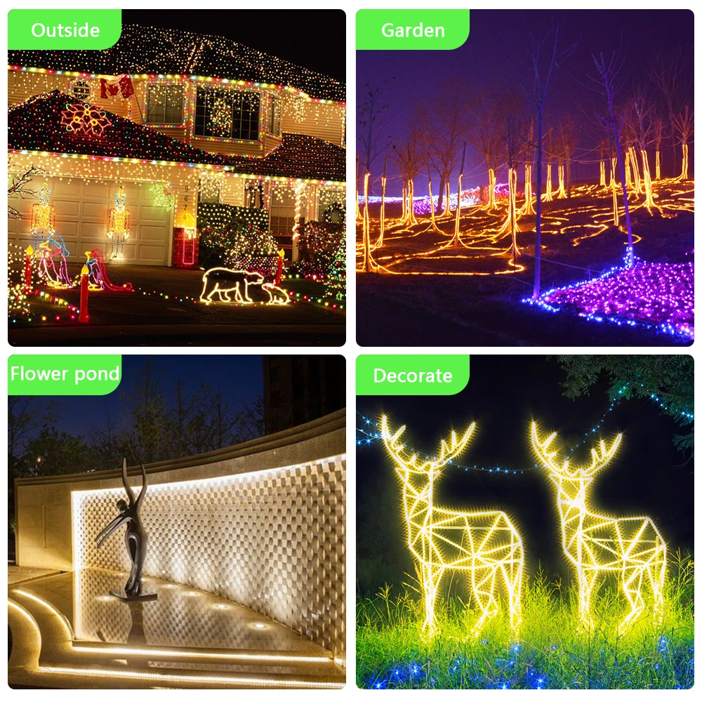 Tira de luces LED solares, 8 modos, luces de hadas coloridas de Navidad, ambiente, IP67, impermeable, 5M, 10M, decoración de jardín, lámpara Solar
