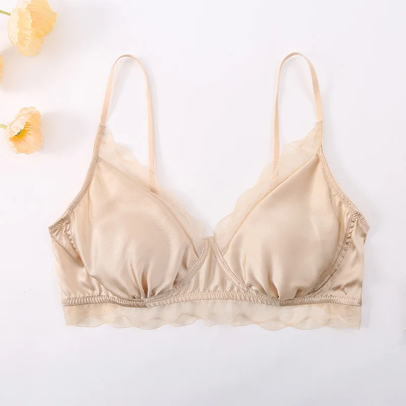 BirdTree, Cup Lining 93%Real Silk Elegant Bras, Women Lace Steel Ring Fixed, French Sexy Back Underwear, 2026 Autumn P48011QM 2