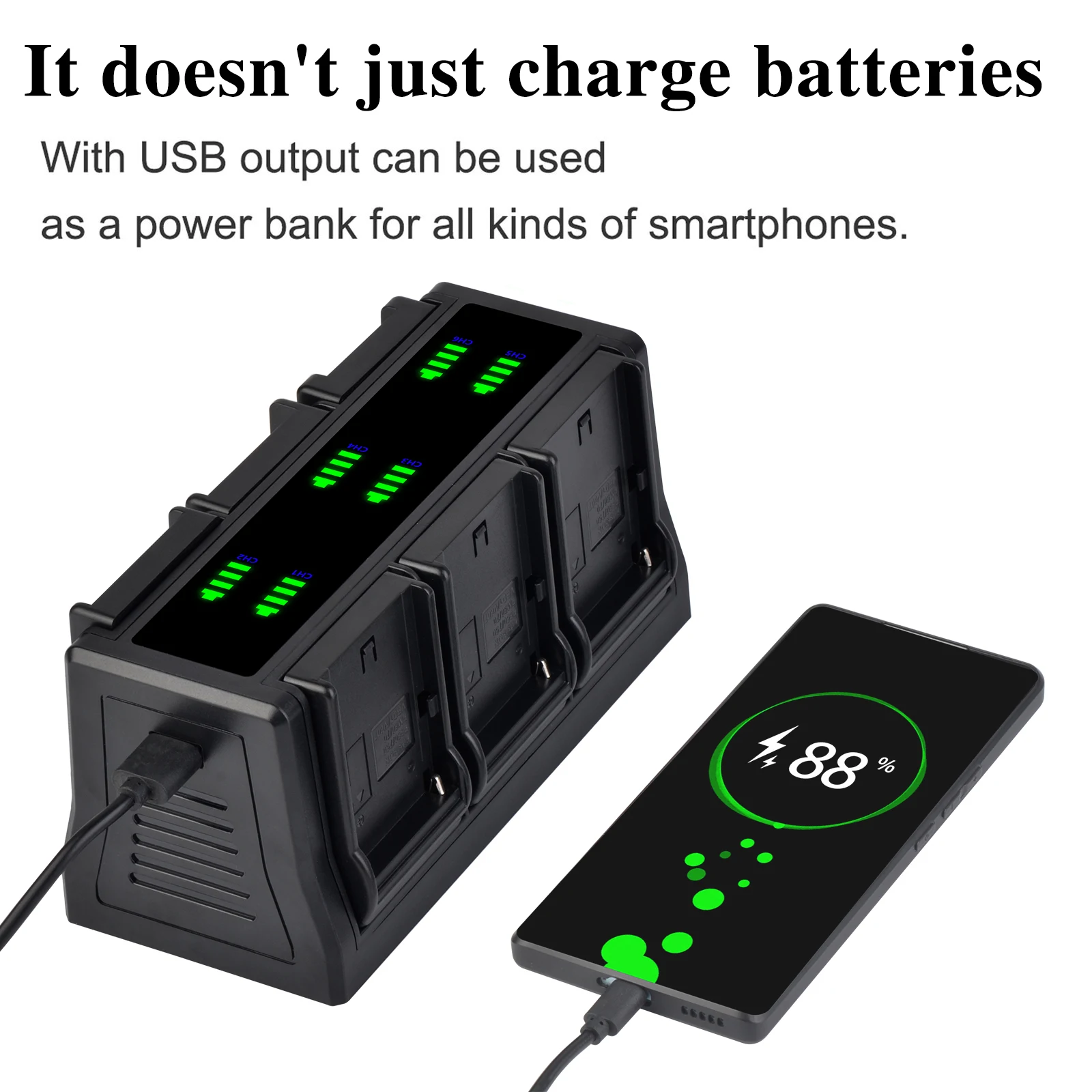 Fast Charger 6-Channel with Changeable Plate For NP-F970 NP-F960 NP-F750 NP-F550 NP-FZ100 LP-E6 EN-EL15 NP-W235