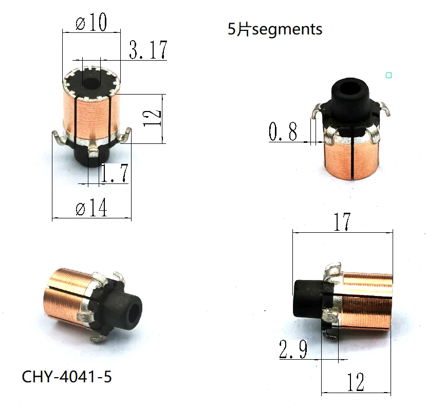 

5 шт., 3,17x10x12(17)x5P медные стержни, коллектор электродвигателя