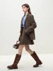 FSLE Retro Classic Style 100% Wool Suit Jacket for Women 2023 Niche Design Winter Commuter Brown Woolen Sets Female 2
