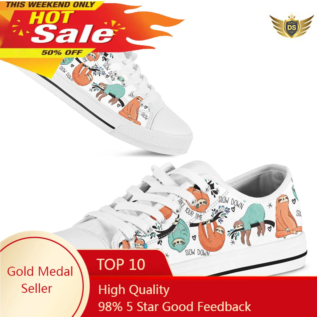Beautiful White Sloth Shoes For Girl Women Cartoon Prints Sneakers Leisure Light Flats Sapatilhas De Senhora Chaussures