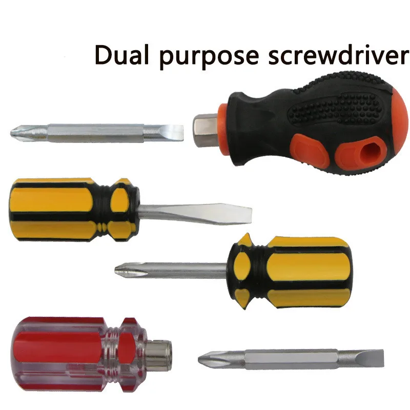 1PCS Mini Dual Interchangeable Function Short Cross Shaped Screw Driver Slotted Impact Screwdriver Nut Driver Hammer Repair Tool