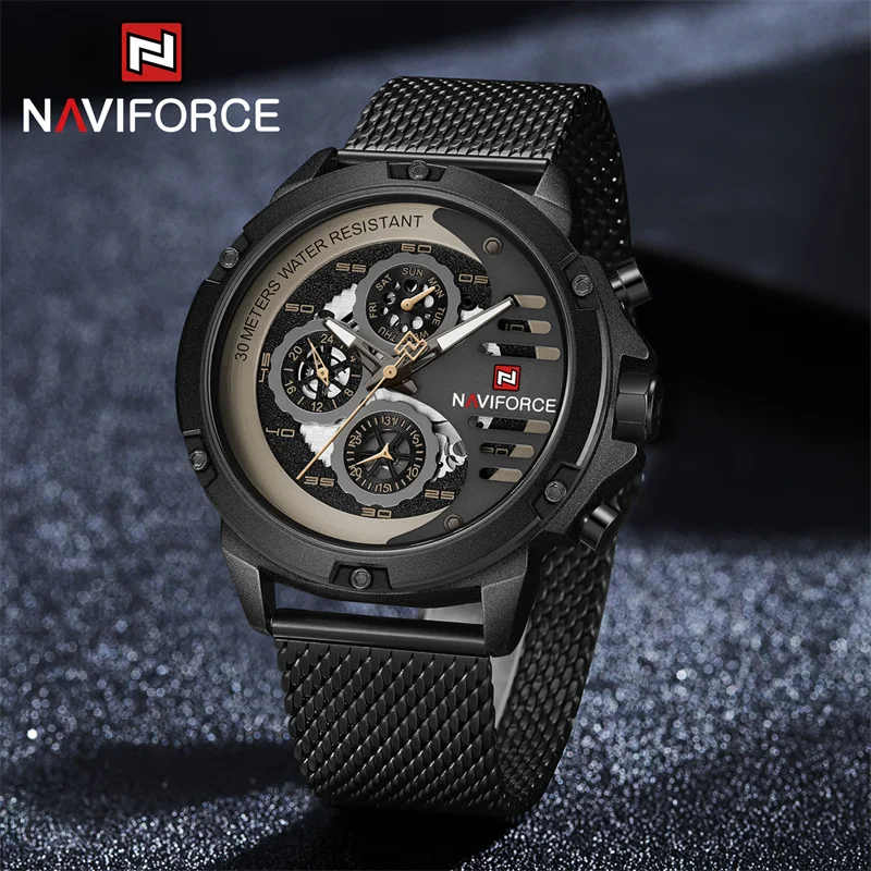 

NAVIFORCE Big Dial Watches Men Waterproof Steel Strap Clock Male Business Multifunctional Quartz Wristwatch Relogios Masculino