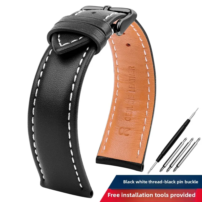 Premium Genuine Leather Men's Watch Band - Black, Brown, Blue - Luxurious Cowhide Bracelet