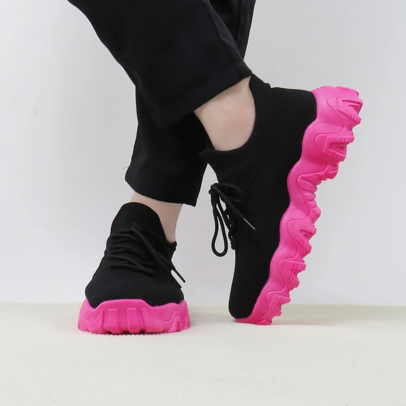 Summer Knit Men's Sneakers Casual Comfortable Breathable Sock Sneakers Women Fashion Platform Lace-up Socks Running Shoes Men