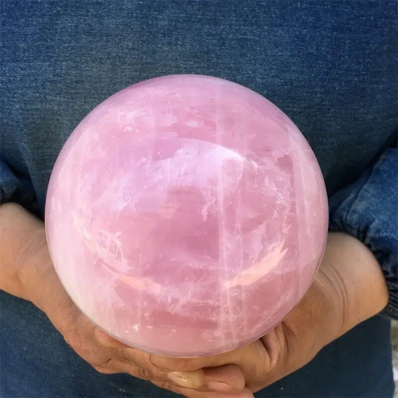 Large Size Natural Pink Rose Quartz Magic Crystal Healing Ball Sphere Decor 6