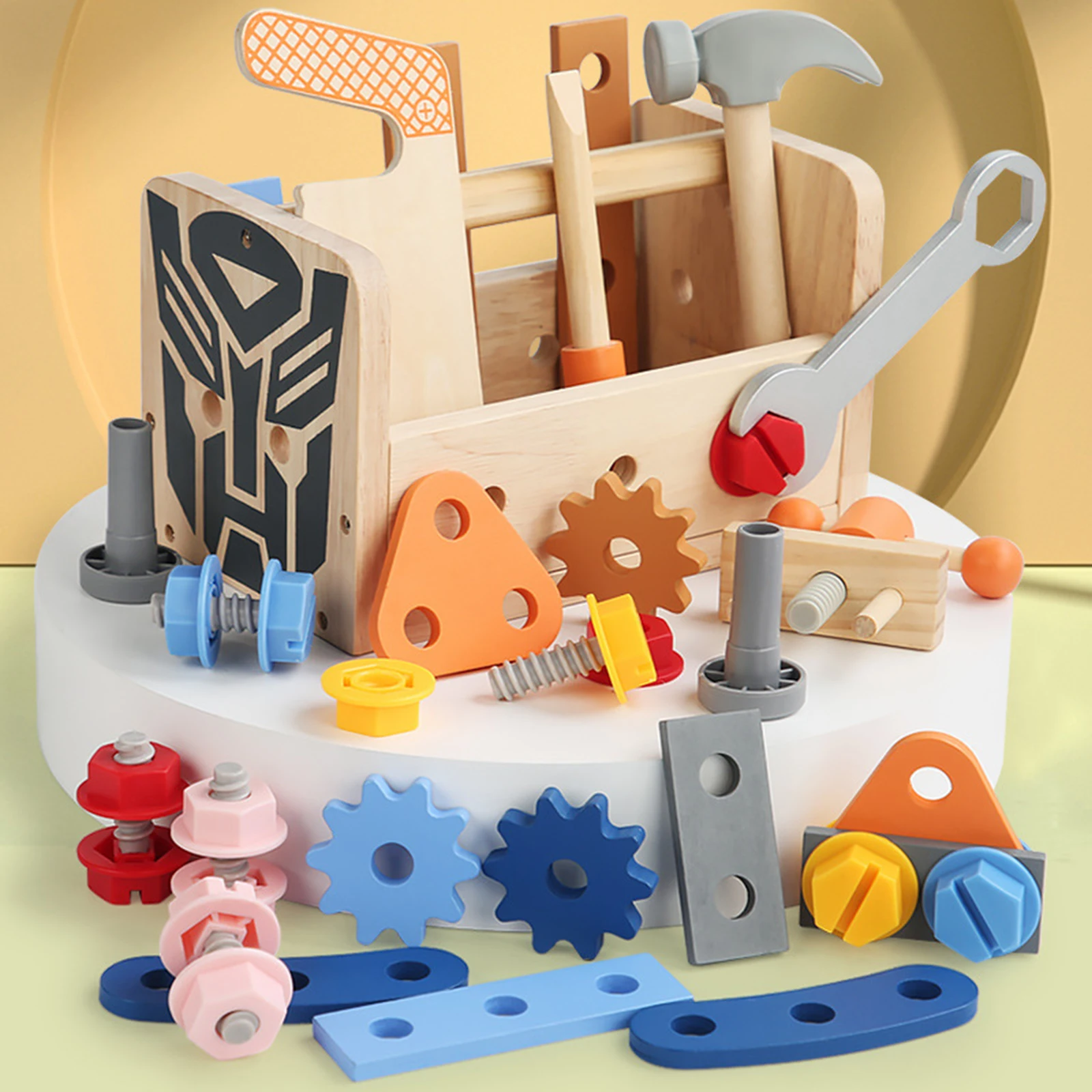 Wooden Toolbox Pretend Play Set Montessori Children Toy Simulation Screw Disassembly Nut Portable Tool Stand Boys' Puzzle Toys