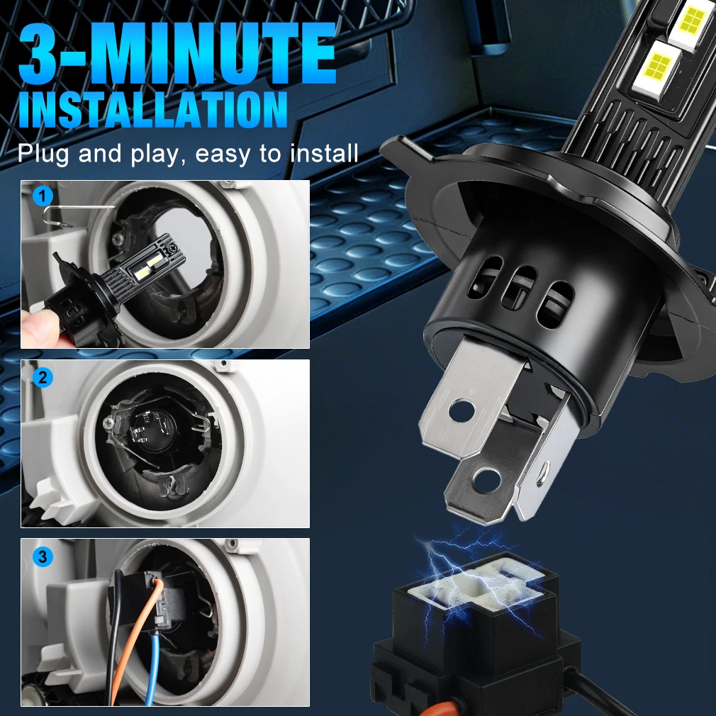 S&D H4 LED 헤드라이트 안개등 100W 30000LM H4 자동차 헤드라이트 전구 자동차 주행용 LED 캔버스 라이트 6000K 화이트 자동차 헤드램프
