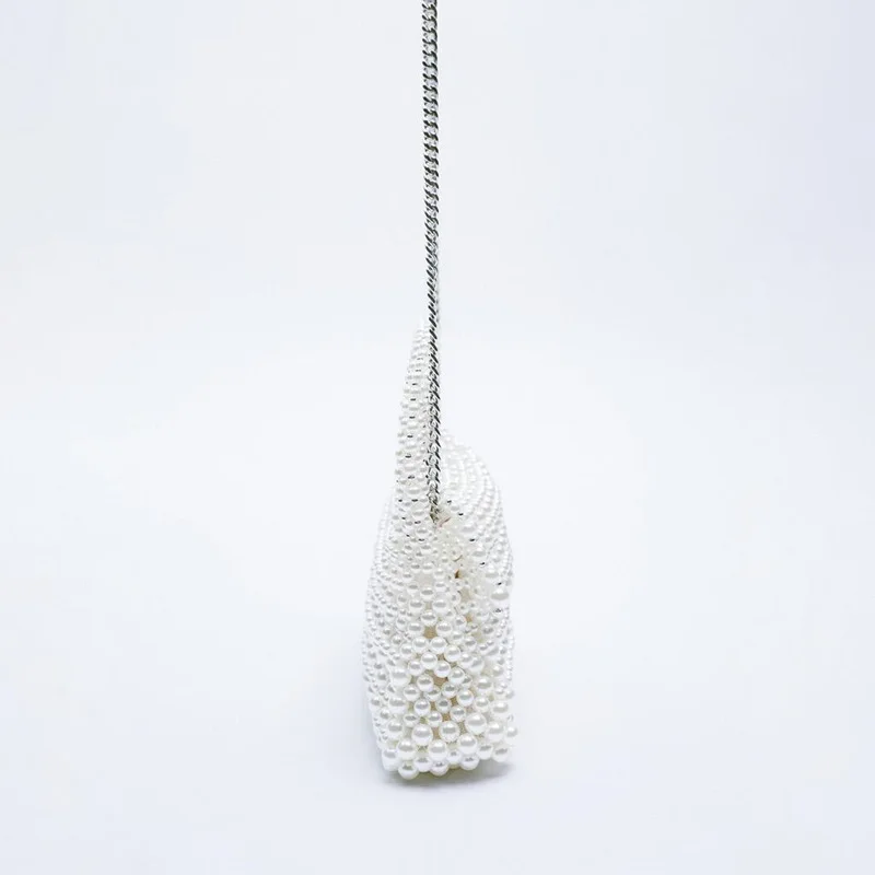 New Pearl Beaded Bag White Beaded Fairy Portable Messenger Bags with Chain Female Purses and Handbags Cross Body Bag Woman