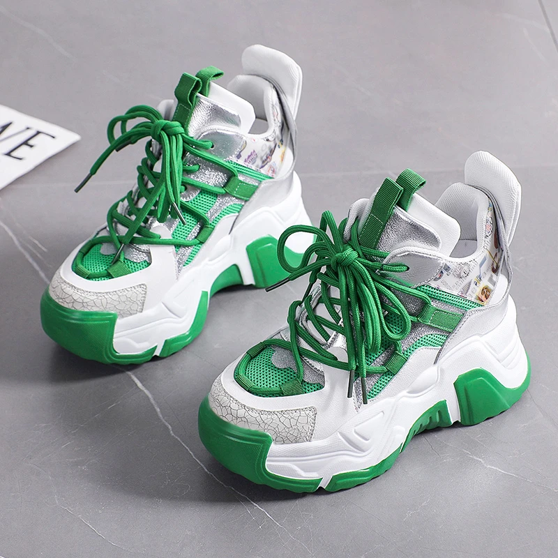 

Women Spring Fashion Sneakers 2022 Breathable Mesh Casual Shoes 9CM Wedge Heels Chunky Sneakers High Platform Chaussures Femme