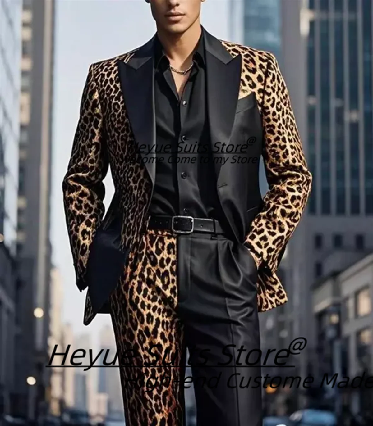 High-end leopard print Fashion Men Suits Slim Fit Peak Lapel Groom Wedding Tuxedos 2 Pcs Sets Classic Male Blazers Costume Homme