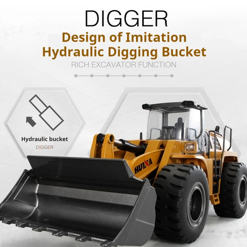 New 583 Alloy Engineering Vehicle Remote Control Shovel Hydraulic Bulldozer Professional Bulldozer Electric Toy Loading Vehicle 4