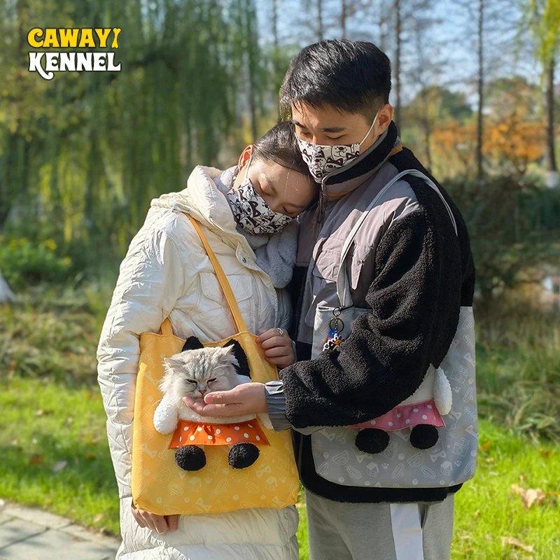 

CAWAYI KENNEL Catoon One Shoulder Bag Soft-Sided Carriers Exposed Pet Canvas Bag for Cats Dogs Small Pet Carrier Bag Breathable