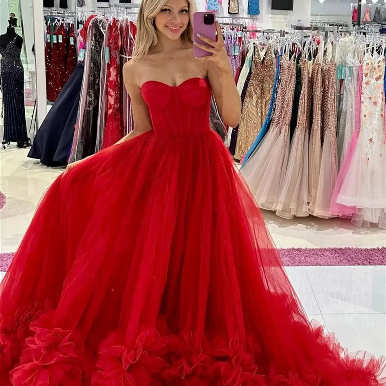 

Aileen Red Mesh Multi-layer Sweetheart Evening Dresses Luxury 2023 Suitable Request Wedding Dress Women's Gala Party Graduation