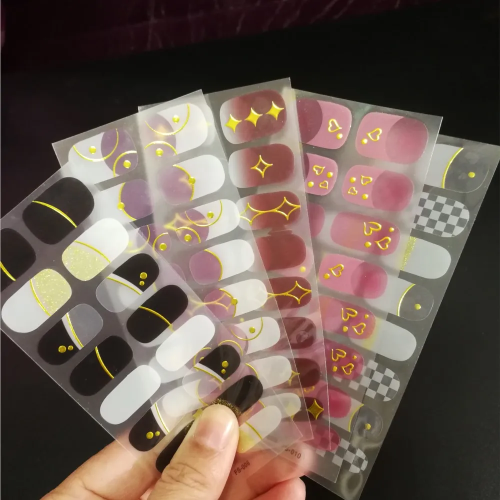 프랑스 젤 네일 스티커 UV 네일 오일 필름, 세미 경화 젤 네일 스트립, 풀 커버 3D 매니큐어 슬라이더 스티커, 네일 매력용, 16 팁